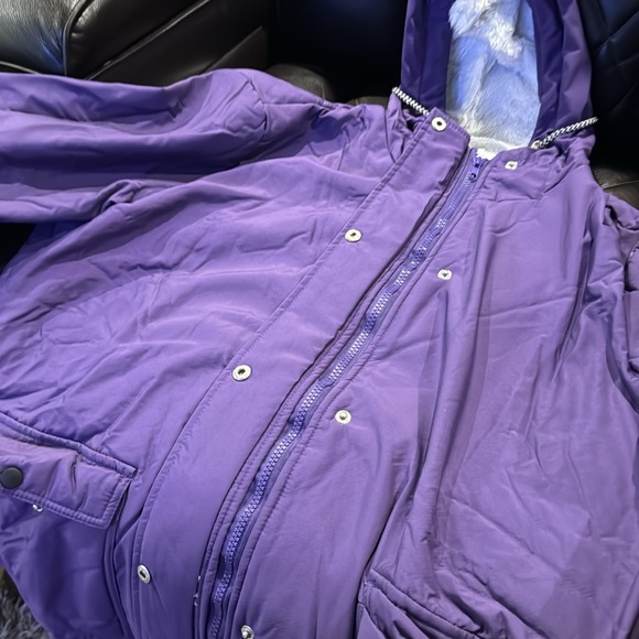 Fleece Lined Raincoat for Women Waterproof with Hood Solid Color Lightweight - Picture 3 of 3